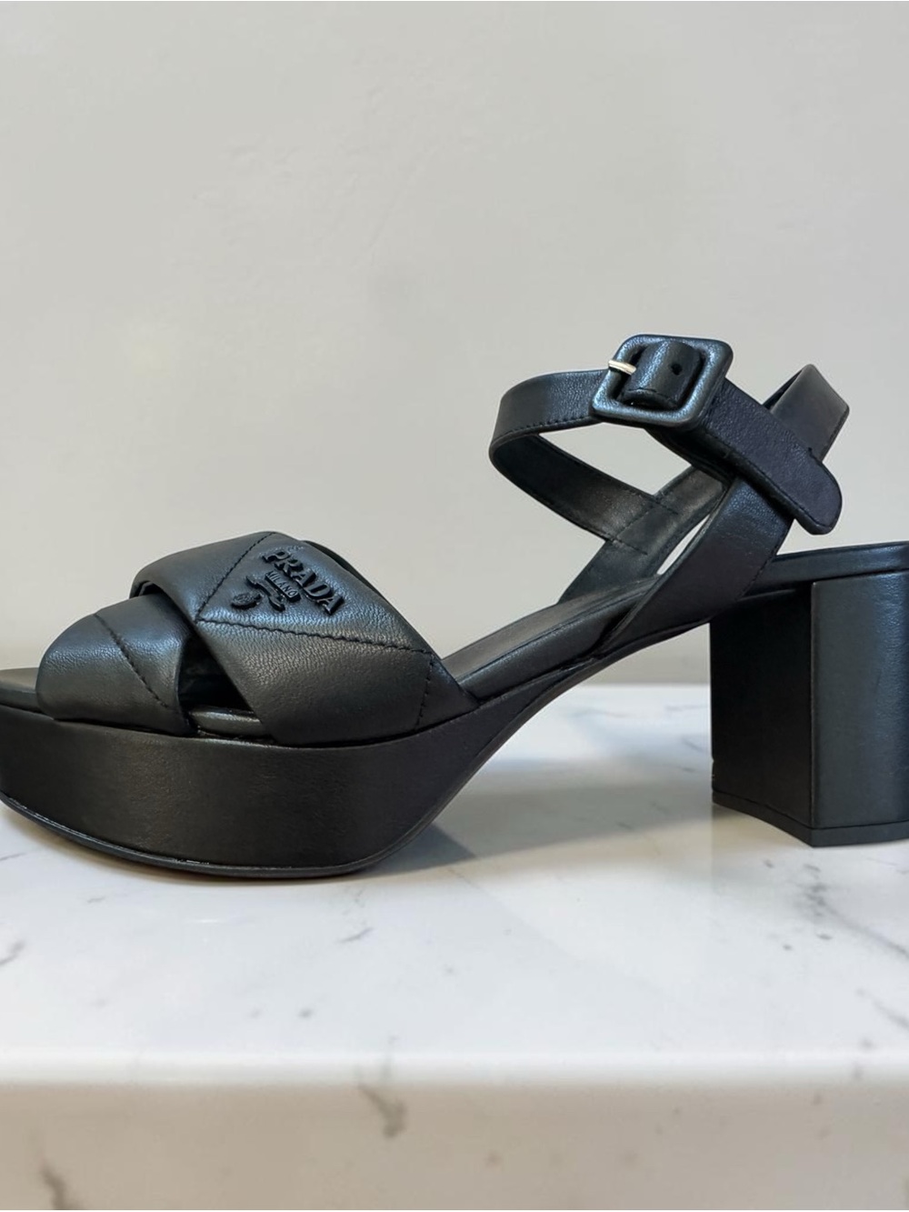 Prada Black Quilted Leather Strap Sandals - Picture 10 of 14